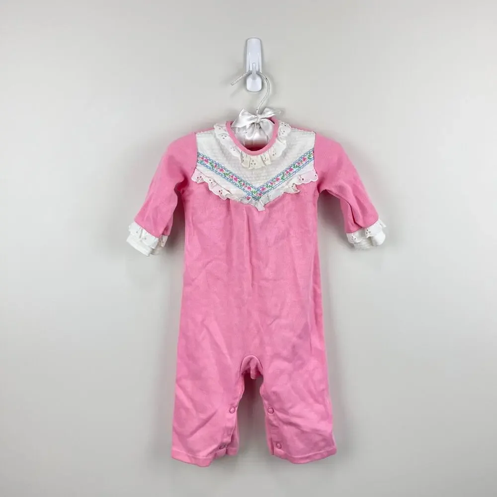 Vintage Carter's Pink Ruffle Lace Coverall Romper 9 Months USA